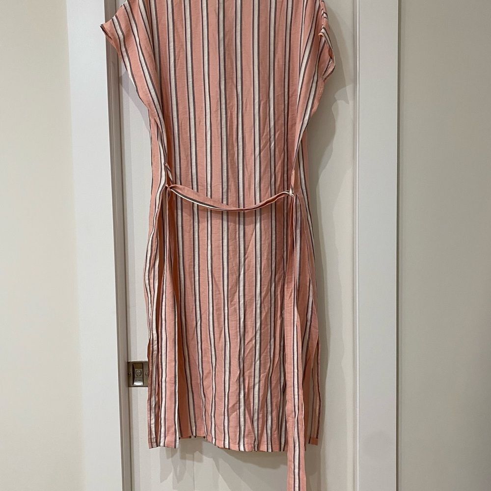 SHEIN Pink White Gray stripe belted Dolman Sleeve Midi shirt Dress medium - Picture 5 of 8